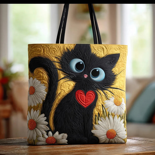 Ručno izrađena Chat Noir torba sa srcem i margaretama