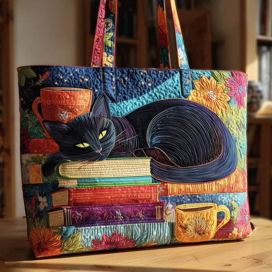 Ručno izrađena Chat Noir tote torba s knjigama i šalicama