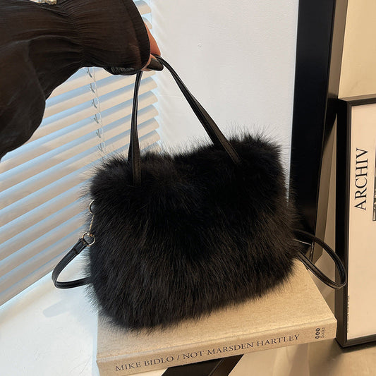 LIZZIE - Fashionable Imitation Fur Mala Ručna torba with Grip Ručka & Shoulder Strap
